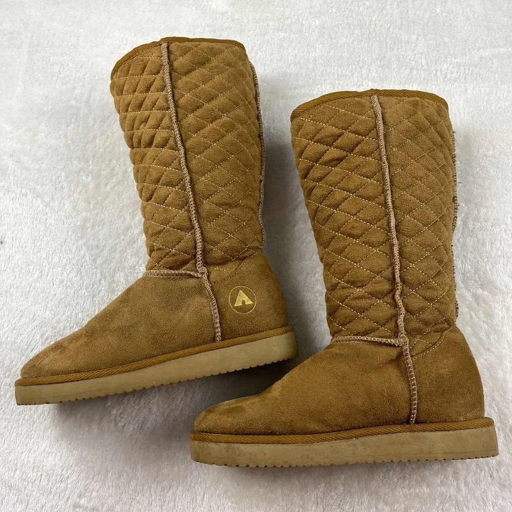 Airwalk Quilted Teagan Fur Lined Boots Womens Size 5.5 Cognac Brown Midcalf Warm